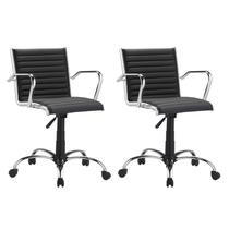 Kit 2 Cadeiras Escritório Giratória Preta Diretor Cromada