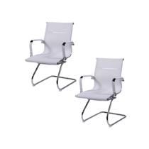 Kit 2 Cadeiras Escritorio Interlocutor Esteirinha Tela Mesh 3303 Branco