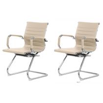 Kit 2 Cadeiras Escritório Interlocutor Stripes Fixa Pu Nude Kit 2 Cadeiras Escritório Interlocutor Stripes Fixa Pu Nude