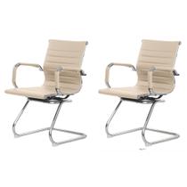 Kit 2 Cadeiras Escritório Interlocutor Stripes Fixa PU Nude