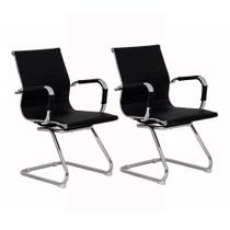 Kit 2 Cadeiras Escritório Interlocutor Stripes Fixa Pu Preta Kit 2 Cadeiras Escritório Interlocutor Stripes Fixa Pu Preta