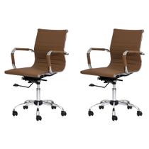 Kit 2 Cadeiras Escritório Stripes Diretor PU Caramelo Base Giratória Cromada Altura Ajustável