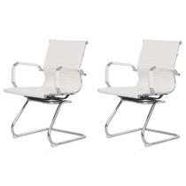 Kit 2 Cadeiras Escritório Stripes Fixa PU Branca Kit 2 Cadeiras Escritório Stripes Fixa PU Branca