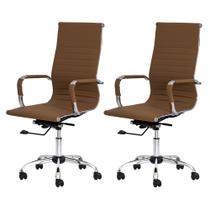Kit 2 Cadeiras Escritório Stripes Presidente PU Caramelo Base Giratória Cromada Altura Ajustável - Waw Design