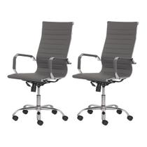 Kit 2 Cadeiras Escritório Stripes Presidente PU Cinza Base Giratória Cromada Altura Ajustável - Waw Design