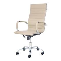 Kit 2 Cadeiras Escritório Stripes Presidente PU Nude Base Giratória Cromada Altura Ajustável - Waw Design