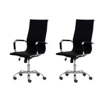 Kit 2 Cadeiras Escritório Stripes Presidente PU Preta Base Giratória Cromada Altura Ajustável - Waw Design