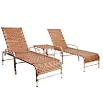 Kit 2 Cadeiras Espreguiçadeiras Catar e Mesa Garden Confortável Para Piscina Trama