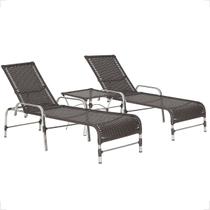 Kit 2 Cadeiras Espreguiçadeiras Catar e Mesa Garden Confortável Para Piscina Trama