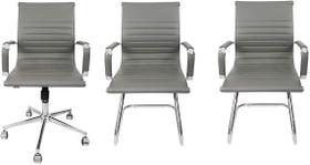 Kit 2 Cadeiras Esteirinha e 1 Cadeira Secretária Executiva Cor Cinza