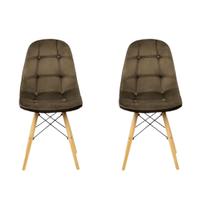 Kit 2 Cadeiras estofada veludo base madeira marrom café velvet - homelandia