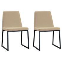 Kit 2 Cadeiras Estofadas Base Aço Preto F37 Linho Bege Dmobiliario Bege