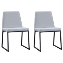 Kit 2 Cadeiras Estofadas Base Aço Preto F37 Linho Gelo Dmobiliario