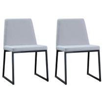 Kit 2 Cadeiras Estofadas Base Aço Preto F37 Linho Gelo Dmobiliario Gelo