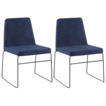 Kit 2 Cadeiras Estofadas Base Em Aço F41 Azul Marinho