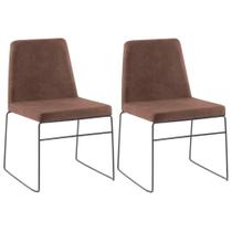 Kit 2 Cadeiras Estofadas Base Em Aço F41 Camurça Marrom