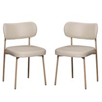 Kit 2 Cadeiras Estofadas Camila Para Sala Jantar em Aço Est Dourada Assento e Encosto Pérola - EdeCasaMoveis Kit 2 Cadeiras Estofadas Camila Para Sala Jantar em Aço Est Dourada Assento e Encosto Pérola - EdeCasaMoveis
