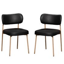 Kit 2 Cadeiras Estofadas Camila Para Sala Jantar em Aço Est Dourada Assento e Encosto Preto - EdeCasaMoveis Kit 2 Cadeiras Estofadas Camila Para Sala Jantar em Aço Est Dourada Assento e Encosto Preto - EdeCasaMoveis