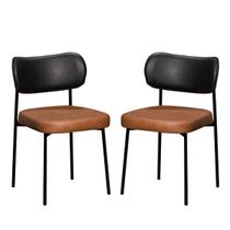 Kit 2 Cadeiras Estofadas Camila Para Sala Jantar em Aço Est Preta Assento Conhaque e Encosto Preto- EdeCasaMoveis Kit 2 Cadeiras Estofadas Camila Para Sala Jantar em Aço Est Preta Assento Conhaque e Encosto Preto- EdeCasaMoveis