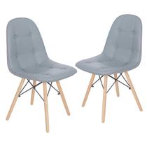 Kit 2 cadeiras estofadas Charles Eames Eiffel Botonê com pés de madeira clara