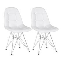 Kit 2 cadeiras estofadas Charles Eames Eiffel Botonê com pés de metal cromado