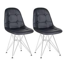 Kit 2 cadeiras estofadas Charles Eames Eiffel Botonê com pés de metal cromado - Preto