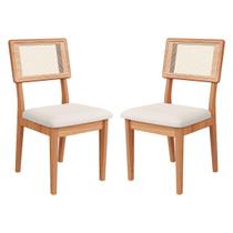 Kit 2 Cadeiras Estofadas com Encosto de Tela MDF Freijó Césare Claro Kit 2 Cadeiras Estofadas com Encosto de Tela MDF Freijó Césare Claro