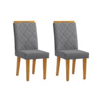 Kit 2 Cadeiras Estofadas de Jantar Desmontável Pés em Madeira Maciça Diana 45cm X 100cm Suede Cinza