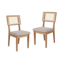Kit 2 Cadeiras Estofadas Encosto Telado Estrutura 100% MDF Bolonha Marrom/Freijó/Bege Rústico