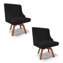 Kit 2 Cadeiras Estofadas Giratória para Sala de Jantar Lia Linho Preto - Ibiza