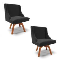 Kit 2 Cadeiras Estofadas Giratória para Sala de Jantar Lia Veludo Preto - Ibiza