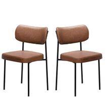 Kit 2 Cadeiras Estofadas Leather Para Sala Jantar em Aço-Conhaque-EdeCasaMoveis Kit 2 Cadeiras Estofadas Leather Para Sala Jantar em Aço-Conhaque-EdeCasaMoveis
