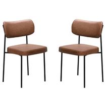 Kit 2 Cadeiras Estofadas Leather Para Sala Jantar em Aço-Conhaque-EdeCasaMoveis Kit 2 Cadeiras Estofadas Leather Para Sala Jantar em Aço-Conhaque-EdeCasaMoveis
