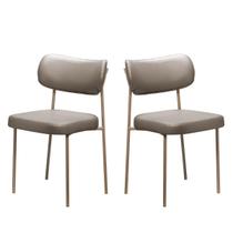 Kit 2 Cadeiras Estofadas Leather Para Sala Jantar em Aço-Estrutura Dourada e Cinza Gianduia-EdeCasaMoveis