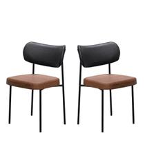 Kit 2 Cadeiras Estofadas Leather Para Sala Jantar em Aço-Preto Onix e Conhaque-EdeCasaMoveis Kit 2 Cadeiras Estofadas Leather Para Sala Jantar em Aço-Preto Onix e Conhaque-EdeCasaMoveis