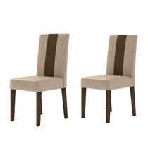 Kit 2 Cadeiras Estofadas Lisa com Detalhe em material sintético Linea Amendoa/Marfim - Poliman Móveis