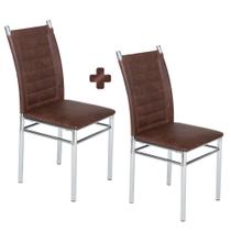 Kit 2 Cadeiras Estofadas material sintético Marrom Aço Cromado Tokio Art Panta