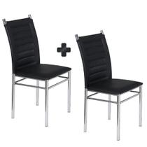 Kit 2 Cadeiras Estofadas material sintético Preto Aço Cromado Tokio Art Panta