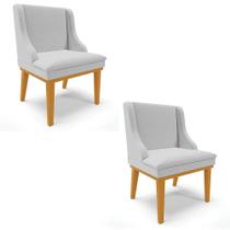 Kit 2 Cadeiras Estofadas para Sala de Jantar Base Fixa de Madeira Castanho Lia Linho Cinza - Ibiza Kit 2 Cadeiras Estofadas para Sala de Jantar Base Fixa de Madeira Castanho Lia Linho Cinza - Ibiza