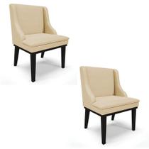 Kit 2 Cadeiras Estofadas para Sala de Jantar Base Fixa de Madeira Preto Lia Veludo Luxo Off White - Ibiza