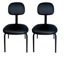 Kit 2 Cadeiras Fixa Estofada Secretária S/ Braço S/ Rodinha - Preta - Mix Estofados