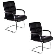 Kit 2 Cadeiras Fixas S Estofada Couro Eco Preto W-50A