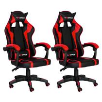 kit 2 Cadeiras Gamer Executiva Escritório PlayerXTreme PU Sintético Vermelho G24 - Gran Belo