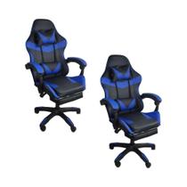 Kit 2 Cadeiras Gamer Stillus Ergonômica Com Apoio Para Os Pés - Azul