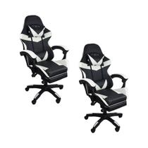 Kit 2 Cadeiras Gamer Stillus Ergonômica com Apoio Para os Pés com Ebook - Preta / Branca