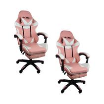 Kit 2 Cadeiras Gamer Stillus Ergonômica com Apoio Para os Pés com Ebook - Rosa