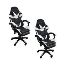 Kit 2 Cadeiras Gamer Stillus Ergonômica Com Apoio Para Os Pés - Preto E Branco