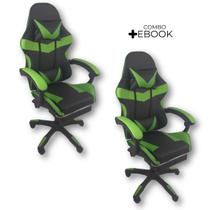Kit 2 Cadeiras Gamer Stillus Ergonômica Com Apoio Para Os Pés Preto Verde com Ebook
