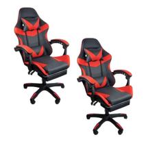 Kit 2 Cadeiras Gamer Stillus Ergonômica Com Apoio Para Os Pés - Vermelho