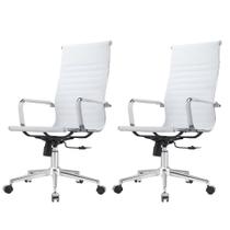 Kit 2 Cadeiras Giratória Alta Office Manhattan Esteirinha Fratini Revestida em (PU) Branco Base Rodízio Kit 2 Cadeiras Giratória Alta Office Manhattan Esteirinha Fratini Revestida em (PU) Branco Base Rodízio